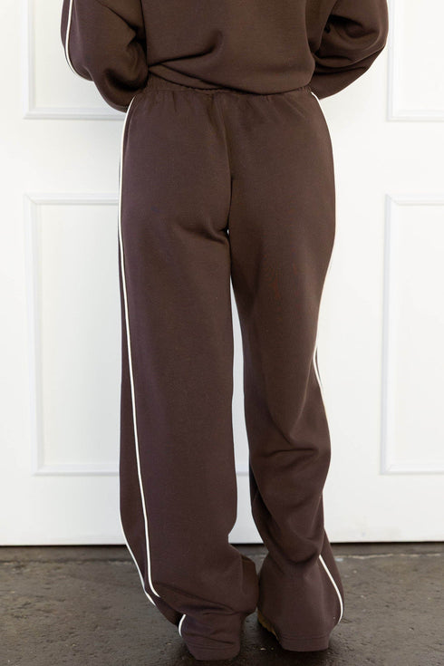 Piping Trim Mock Neck Relaxed Pullover Pant Set