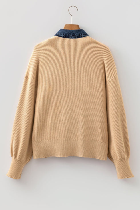 Placket Panel Drop Shoulder Shirt Collar Long Sleeve Cardigan