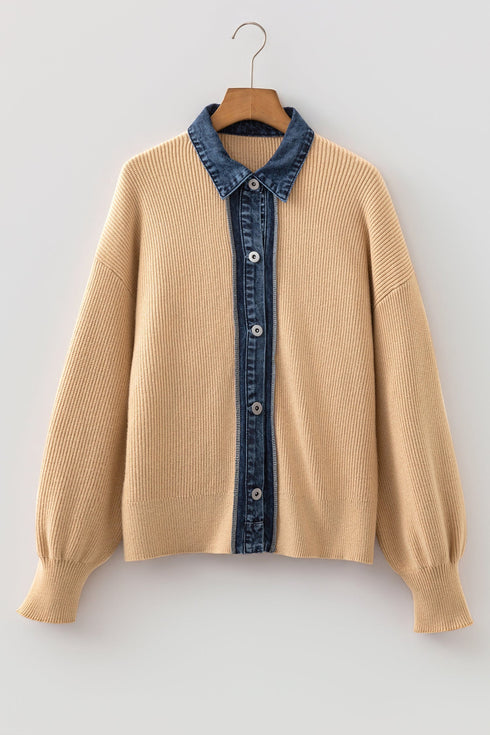 Placket Panel Drop Shoulder Shirt Collar Long Sleeve Cardigan