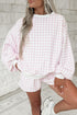 Plaid Baggy Pullover Drawstring Shorts Coordinated Two Piece Set