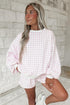 Plaid Baggy Pullover Drawstring Shorts Coordinated Two Piece Set