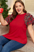 Plaid Beaded Ruffled Short Sleeve Ribbed Knit Shirt