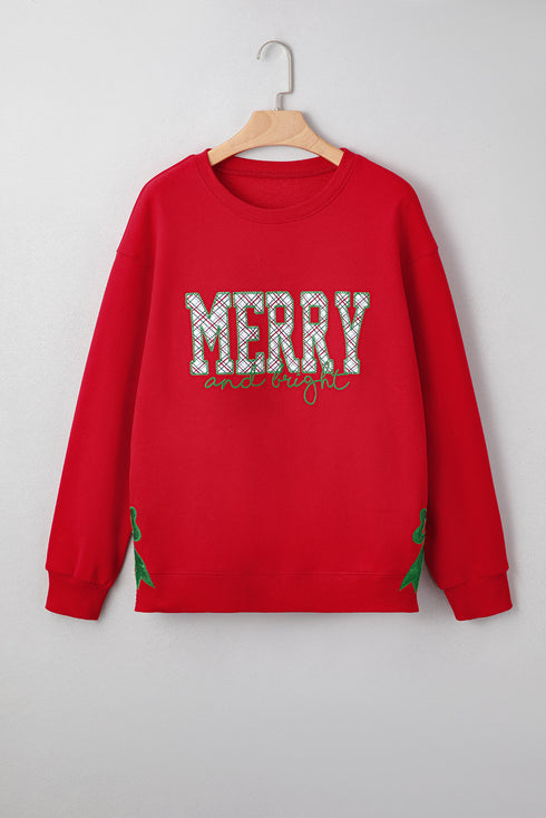 Plaid Block Letter Graphic Crew Neck Pullover Sweatshirt