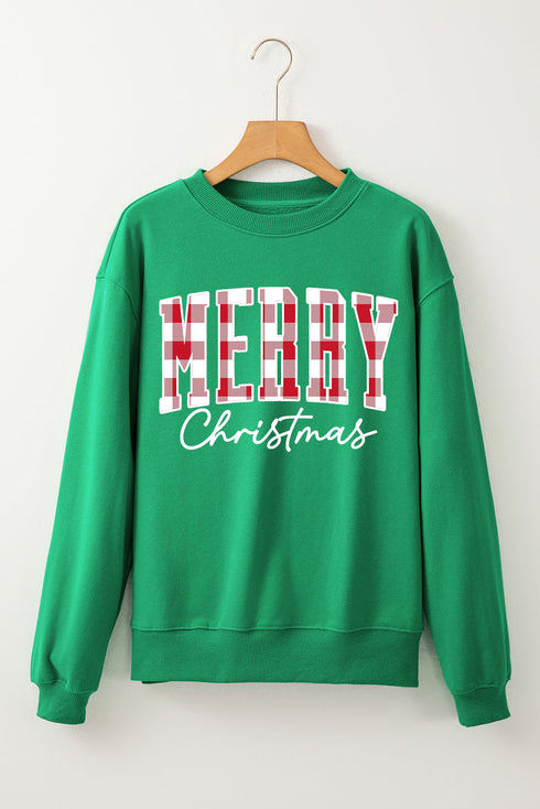 Plaid Block Letter Graphic Crew Neck Sweatshirt