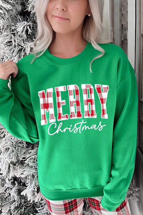 Plaid Block Letter Graphic Crew Neck Sweatshirt