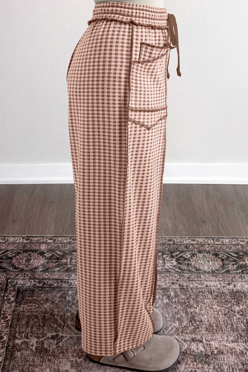 Plaid Border Trim Drawstring Elastic Waist Shift Lounge Pants