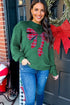 Plaid Bow Applique Crewneck Drop Shoulder Chunky Knit Sweater