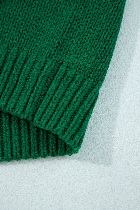 Plaid Bow Applique Crewneck Drop Shoulder Chunky Knit Sweater