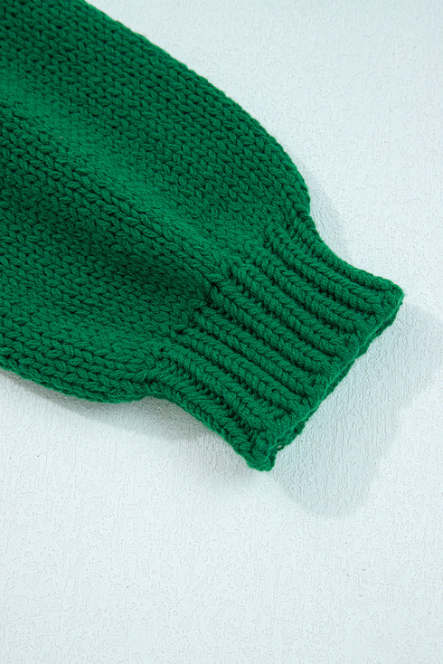 Plaid Bow Applique Crewneck Drop Shoulder Chunky Knit Sweater