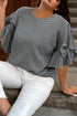 Plaid Bow Decor Bell Sleeve Round Neck Top