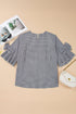 Plaid Bow Decor Bell Sleeve Round Neck Top