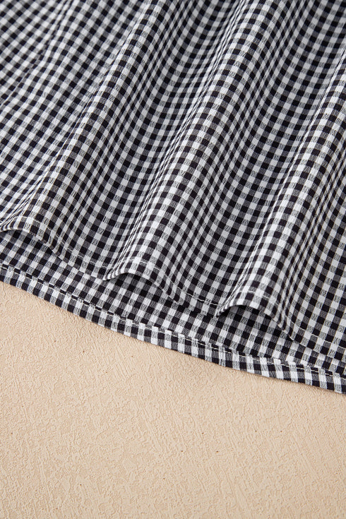 Plaid Bow Decor Bell Sleeve Round Neck Top