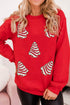 Plaid Bow Graphic Ribbed Knit Pullover Sweater