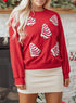 Plaid Bow Graphic Ribbed Knit Pullover Sweater