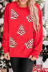 Plaid Bow Graphic Ribbed Knit Pullover Sweater