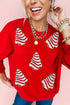 Plaid Bow Graphic Ribbed Knit Pullover Sweater