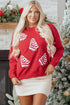 Plaid Bow Graphic Ribbed Knit Pullover Sweater