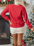 Plaid Bow Graphic Ribbed Knit Pullover Sweater