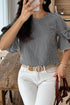 Plaid Bow Ruffled Half Sleeve Round Neck Blouse