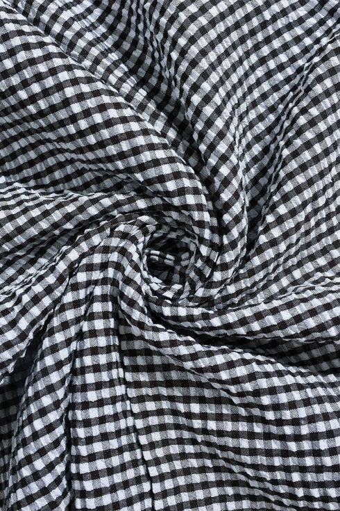Plaid Bow Ruffled Half Sleeve Round Neck Blouse