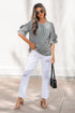 Plaid Bow Ruffled Half Sleeve Round Neck Blouse