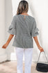 Plaid Bow Ruffled Half Sleeve Round Neck Blouse