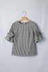 Plaid Bow Ruffled Half Sleeve Round Neck Blouse