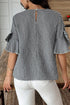Plaid Bow Ruffled Half Sleeve Round Neck Blouse