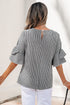 Plaid Bow Ruffled Half Sleeve Round Neck Blouse