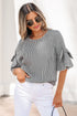 Plaid Bow Ruffled Half Sleeve Round Neck Blouse