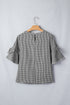 Plaid Bow Ruffled Half Sleeve Round Neck Blouse