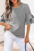 Plaid Bow Ruffled Half Sleeve Round Neck Blouse