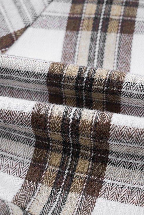 Plaid Bubble Sleeve Flowy Shirt Mini Dress