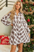 Plaid Bubble Sleeve Flowy Shirt Mini Dress
