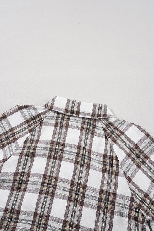 Plaid Bubble Sleeve Flowy Shirt Mini Dress