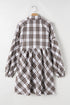 Plaid Bubble Sleeve Flowy Shirt Mini Dress
