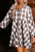 Plaid Bubble Sleeve Flowy Shirt Mini Dress