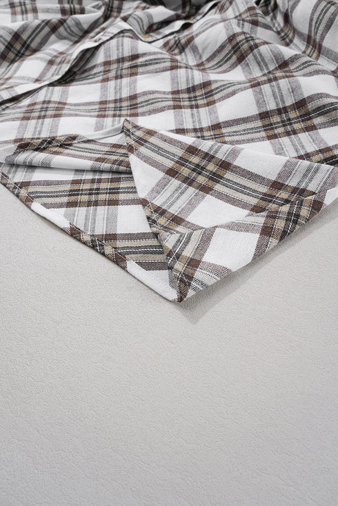 Plaid Bubble Sleeve Flowy Shirt Mini Dress