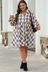 Plaid Bubble Sleeve Flowy Shirt Mini Dress