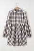 Plaid Bubble Sleeve Flowy Shirt Mini Dress