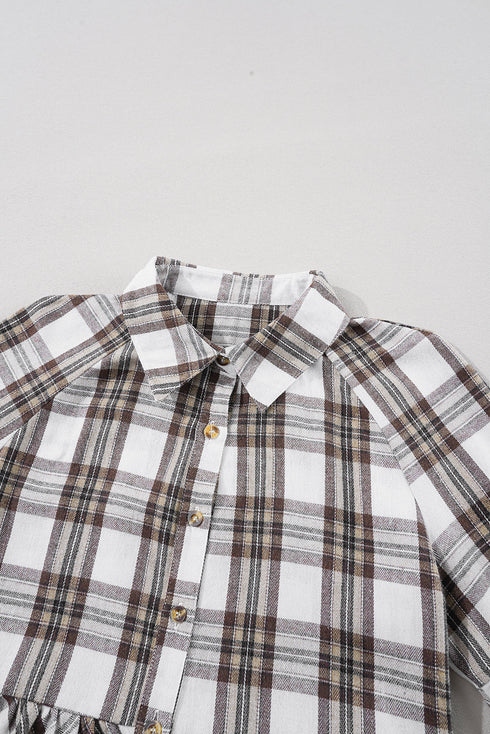 Plaid Bubble Sleeve Flowy Shirt Mini Dress
