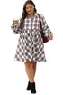 Plaid Bubble Sleeve Flowy Shirt Mini Dress