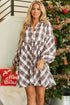 Plaid Bubble Sleeve Flowy Shirt Mini Dress