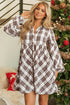 Plaid Bubble Sleeve Flowy Shirt Mini Dress