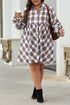 Plaid Bubble Sleeve Flowy Shirt Mini Dress