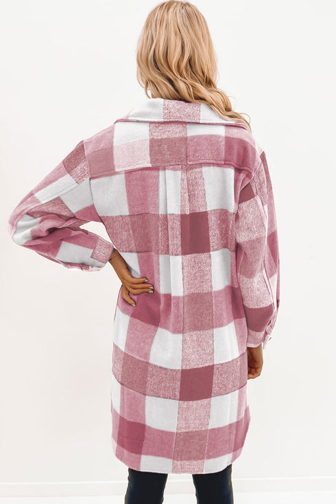Plaid Button-Down Flap Pocket Long Shacket