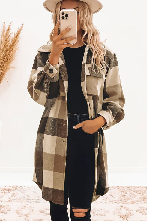 Plaid Button-Down Flap Pocket Long Shacket