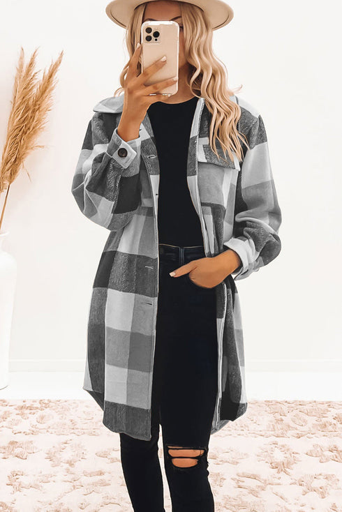 Plaid Button-Down Flap Pocket Long Shacket