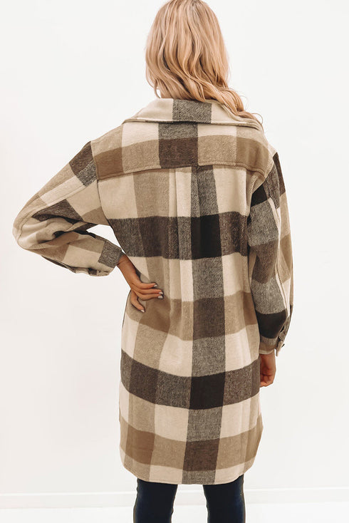 Plaid Button-Down Flap Pocket Long Shacket