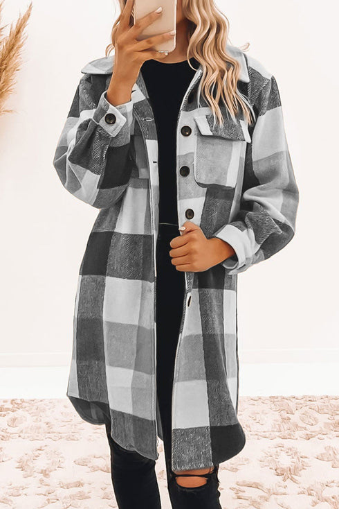 Plaid Button-Down Flap Pocket Long Shacket